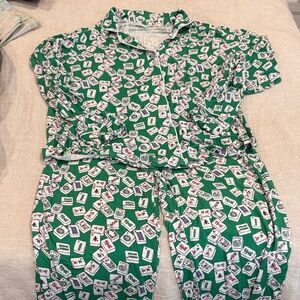 Women's Mahjong Print Pajama Set - Green